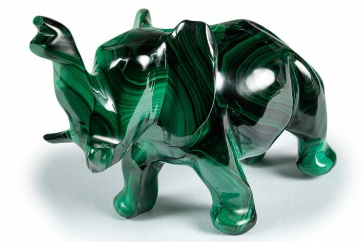 Polished Banded Malachite Elephant Carving - DR Congo #335572